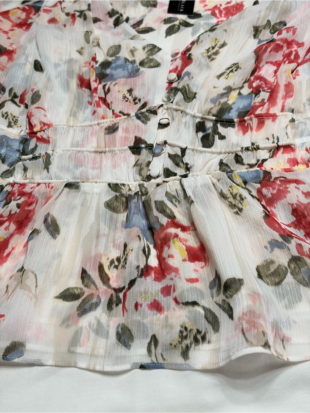 White House Black Market Floral V-Neck Peplum Blouse - White/Pink/Blue - Picture 10 of 16